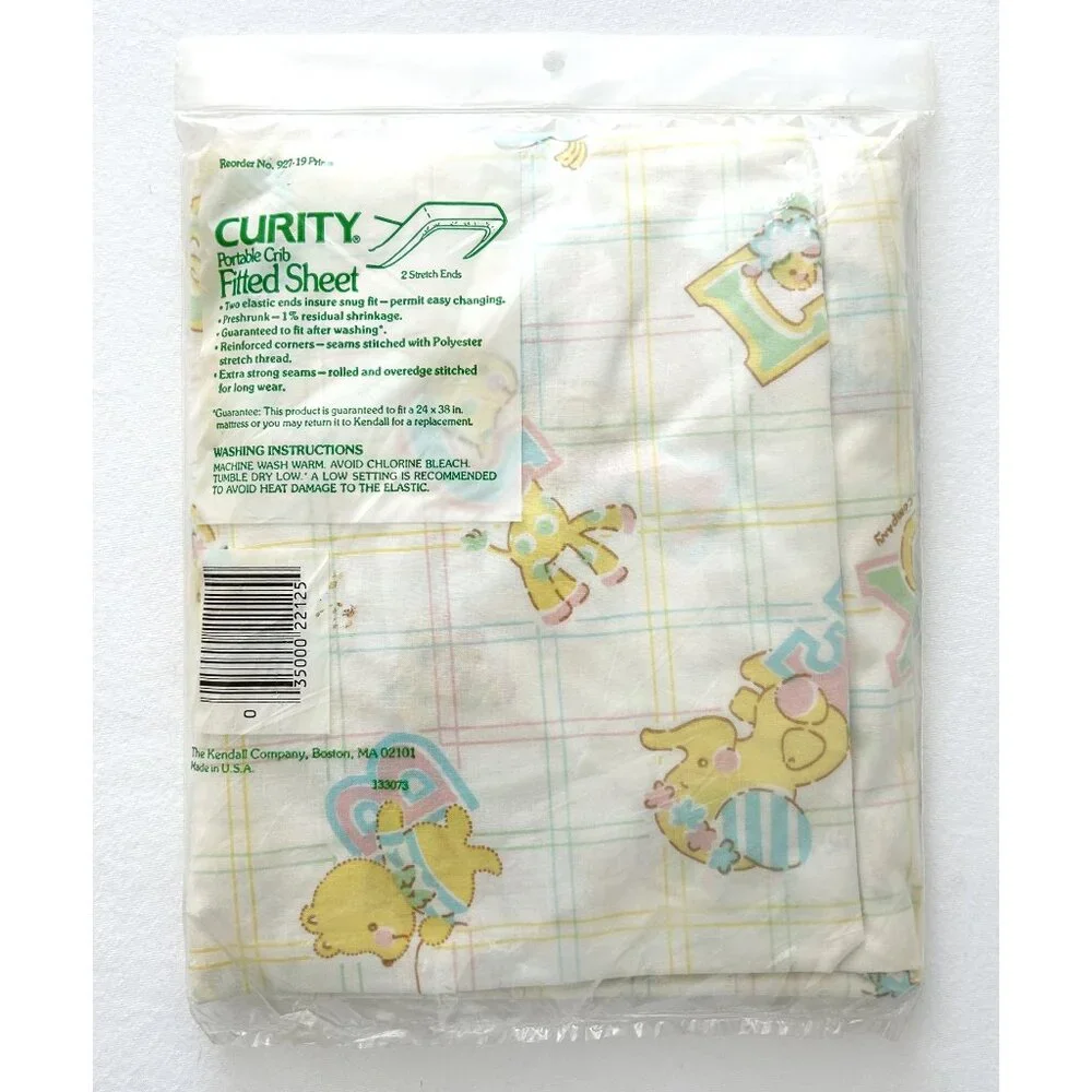 New! Vintage CURITY Baby Crib Fitted Sheet Animals Alphabet Letters Cotton USA